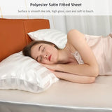 Lirex Satin Fitted Sheet Twin XL Size,Luxury & Ultra Soft Deep Pocket Single Bottom Bed Sheets Sold Separately, White Lirex