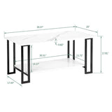 Nicemoods 39.37" Coffee Table, 2 Layers 1.5cm Thick Marble MDF Rectangle Tabletop Iron Coffee Table, Dining Room, Coffee Shop, Restaurant, White Top (White+ Black Leg) Nicemoods