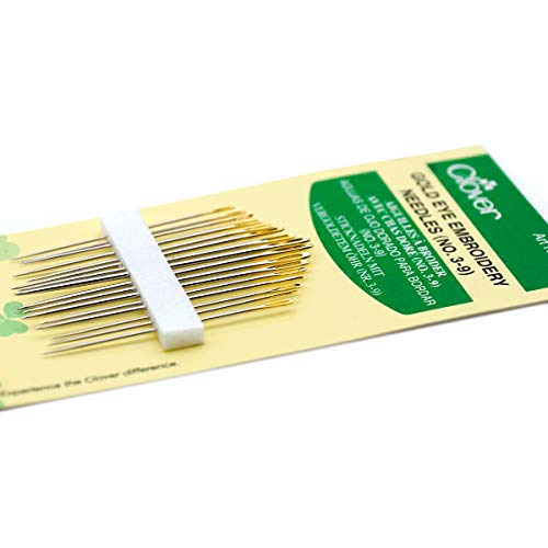 Clover Gold Eye Embroidery Needles Size 3-9 - 16 Pack Clover