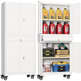 DEVAISE Metal Garage Storage Cabinet with Locking Doors and Adjustable Shelves, Rolling Tool Cabinet with Drawer for Garage,Warehouse,Home,Office (White) DEVAISE