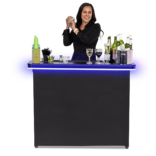 GoPong GoBar PRO Commercial Grade LED Portable Bar Table - Mobile Bartender Station with Skirt & Carry Case - WoodArtSupply