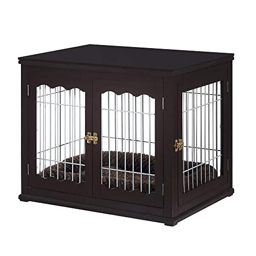 unipaws Furniture Style Dog Crate for Medium Dogs, Indoor Aesthetic Puppy Kennel, Modern Decorative Wooden Wire Pet House Dog Cage, Pretty Cute End Side Table Nightstand, Espresso…