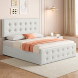 IDEALHOUSE Full Size Bed Frame with 4 Storage Drawers and Headboard, Faux Leather Upholstered Platform Bed Frame with Wooden Slats Support, Button Tufted Design, No Box Spring Needed, Beige IDEALHOUSE