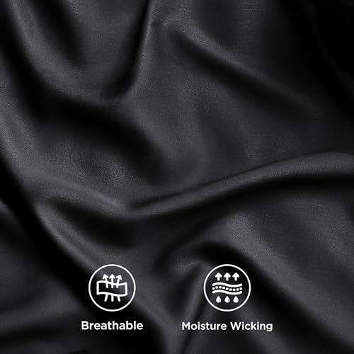 Bedsure King Size Sheet Set, Cooling Sheets King, Rayon Derived from Bamboo, Deep Pocket Up to 16", Breathable & Soft Bed Sheets, Hotel Luxury Silky Bedding Sheets & Pillowcases, Black Bedsure