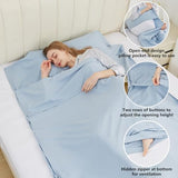 RHINSBENF Sleeping Bag Liner Camping Adult Sleep Sack Lightweight Travel Sheet for Hotel Bed Compact Ultralight Essential Cleaning Supplies Kit Travel Bedding Set for Backpacking (Blue & Single) RHINSBENF