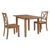 LUMISOL 3-Piece Wood Drop Leaf Dining Table Set with 2 X-Back Chairs, Space-Saving Breakfast Nook Dining Set for 2 People, Extendable Kitchen Table Set, Brown LUMISOL