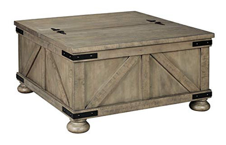Signature Design by Ashley Aldwin Farmhouse Square Coffee Table with Lift Top for Storage, Grayish Brown, 36 in x 36 in x 18 in Signature Design by Ashley
