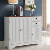 Kings Brand FURNITURE White / Walnut Finish Wood Kitchen Storage Buffet Cabinet Kings Brand Furniture