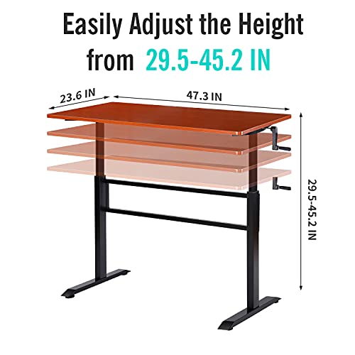 UNICOO Manual Standing Desk Adjustable Height Heavy Duty Game Desk, Crank Adjustable Desk, Adjustable Computer Desk, Manual Stand Up Desk with Headphone Hook,48 x 24 Inches (SYK01-Teak) UNICOO