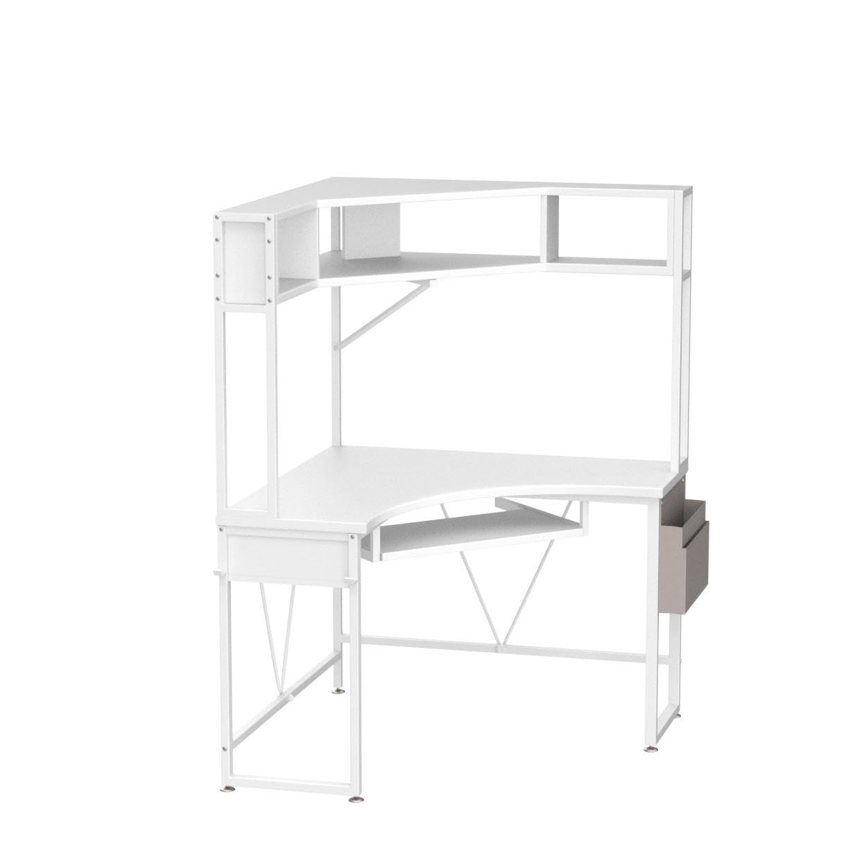 SEDETA Corner Desk, Small Computer Desk with Hutch & LED Lights, Triangle Corner Computer Desk with Keyboard Tray, Storage Bag, and Headphone Hook for Small Space, Small Office Desk, White - WoodArtSupply