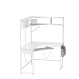 SEDETA Corner Desk, Small Computer Desk with Hutch & LED Lights, Triangle Corner Computer Desk with Keyboard Tray, Storage Bag, and Headphone Hook for Small Space, Small Office Desk, White SEDETA