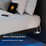 iPormis Full Size Floating Bed Frame with Charging Station and Led Light, Platform Metal Bed Frame with Heavy Duty Steel Slats Support, No Box Spring Needed, Noise-Free, Easy Assembly, Black iPormis