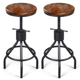 LOKKHAN Set of 2 Industrial Bar Stool-Height Adjustable Swivel Wood and Metal Bar Stool,Farmhouse Stool,Extra Tall Pub Height,23"-29" LOKKHAN
