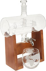 NutriChef Glass Whiskey Decanter with Glasses - 37oz Barrel Whiskey Carafe Alcohol Decanter Set, Decanter w/Spigot, Stopper & Base, for Brandy Wine Cognac Rum Gin Scotch Bourbon NutriChef