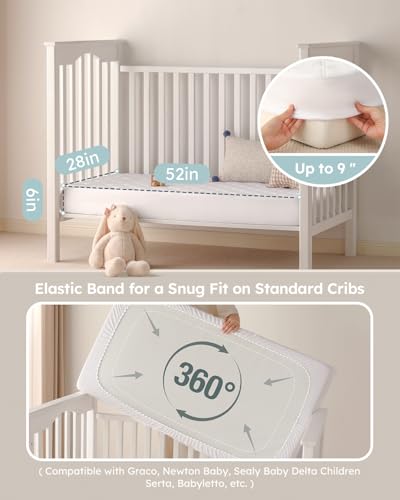 Yoofoss Waterproof Crib Mattress Protector 2 Pack, Quilted Crib Mattress Pad Cover Ultra Soft and Breathable, Machine Washable Toddler Mattress Protector for Standard Baby Crib Size 52''x28'' Yoofoss