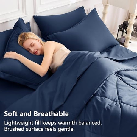 CozyLux Queen Comforter Set Navy Blue - Bed in a Bag Queen Size 7 Pieces, Luxury Soft Bed Set for All Seasons, Bedding Set with Down Alternative Comforter, Sheets, Pillowcases & Shams CozyLux