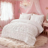 Holawakaka White Waterfall Ruffle Comforter Set Full Size Multi-Layers Ruffled Shabby Chic 3PCS Bedding Set for Girls Women Holawakaka