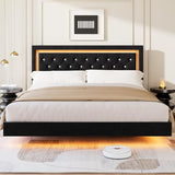 Garvee Floating Bed Frame King Size with Smart Led Lights, Upholstered Platform Bed with Diamond Headboard, Solid Wood Slats Support, No Box Spring Needed, Noise-Free, Easy Assembly, Black Garvee