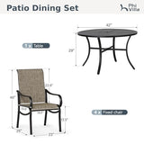 PHI VILLA Round Patio Dining Set for 4 Person, 42'' Round Metal Slat Table with Umbrella Holes and 4 High Back Fixed Chairs All Weather Outdoor Table and Chairs Set for Deck Garden Yard PHI VILLA
