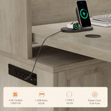 Homiflex 70.86" Farmhouse L Shaped Standing Desk with Hutch Electric Height Adjustable Desk with Storage Corner Computer Desk with File Drawer Power Outlets LED Gaming Desk with Sliding Door, Grey Homiflex