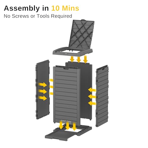 EAST OAK 38 Gallon Outdoor Trash Can | Waterproof Resin Garbage Can with Tiered Lid & Drip Tray | Outside Trash Bin for Patio | Kitchen, Backyard & Deck | Gray Color EAST OAK