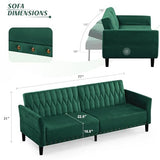 Lesofair 77" Velvet Sleeper Couch with Adjustable Backrests & Armrests, Modern Sofa Bed with Nailhead Trim, Tufted Loveseat Sofa with Deeper Seat for Living Room,Office,Green Lesofair