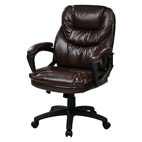 Office Star FL Series Faux Leather Manager's Adjustable Office Chair with Lumbar Support and Padded Arms, Chocolate Office Star Products