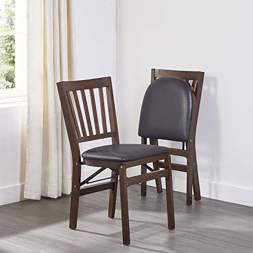 MECO Stakmore Premium Solid Wood Dining Table Compact Folding Chair Set with Fabric Padded Upholstered Seat, Espresso/Black (Set of 2) MECO