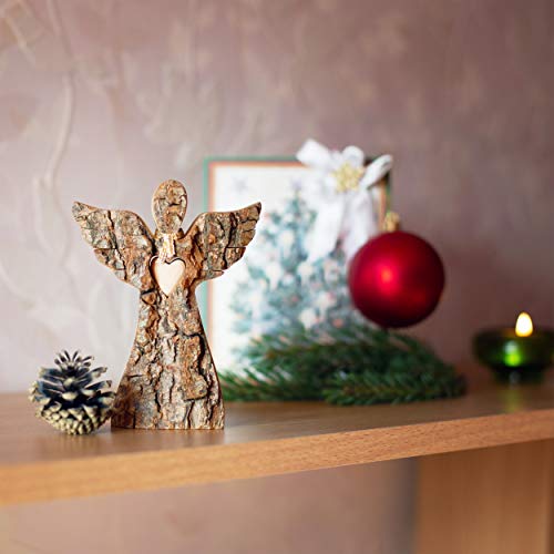 Forest Decor Wooden Guardian Angel Figurines for Love Peace Inspiration - Remembrance Angel Collectible Statue - Christmas Wood Angel Decor with Loving Heart - Rustic Angel Gift in Memory of  - WoodArtSupply