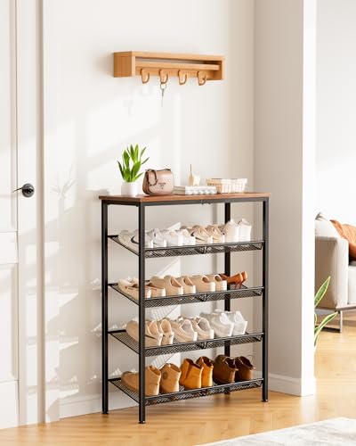 Pipishell 5-Tier Shoe Rack for Entryway and Small Spaces with Wooden Top & Metal Frames, Shoe Storage Organizer with Adjustable Storage Shelves, PISRB4 Pipishell