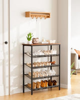 Pipishell 5-Tier Shoe Rack for Entryway and Small Spaces with Wooden Top & Metal Frames, Shoe Storage Organizer with Adjustable Storage Shelves, PISRB4 Pipishell