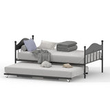 Daybed with Trundle, Metal Twin Size Day Bed with Stylish Headboard, Sofa BedFrame with Pop Up Foldable Trundle Bed, Heavy Duty Steel Slats Platform for Living Room, Bedroom and Guest Room, Black IDEALHOUSE