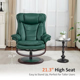 MCombo Oversized Swivel Recliner Chair with Ottoman, Adjustable Backrest, 360° Wood Base, High Seat, Faux Leather Lounge Chair for Tall Users in Living Room, Bedroom, or Office 4651 (Green)