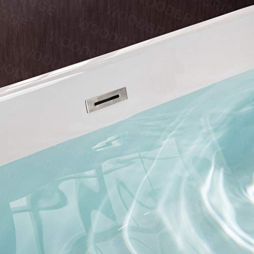 WOODBRIDGE 59" Acrylic Freestanding Bathtub Contemporary Soaking White Tub with Brushed Nickel Overflow and Drain,B0014 -B/N-Drain &O WOODBRIDGE