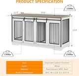Yafylly 60.6"‌ Double Dog Crate Furniture, Heavy Duty Dog Kennel with Divider, Durable Dogs Crate as TV Stand with Sliding Door, XXL Wooden Dog Kennel for 2 Dogs (White Yafylly