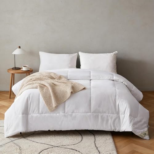 Simple&Opulence Down Alternative Comforter, Twin Size Duvet Insert with 100% Cotton Cover, Ultra-Soft Microfiber Quilted All Season Breathable Cooling Bed Comforter (Twin, White) Simple&Opulence