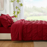 CozyLux King Size Comforter Set Dark Red, 7 Pieces Pintuck Bed in A Bag Red Comforter King Size, Pinch Pleat Bedding Set with All Season Comforter, Sheets, Pillowcases & Shams CozyLux