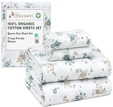 RUVANTI 100% Organic Cotton Sheets Queen Size, Percale Weave, GOTS Certified, 4-Piece Set, Deep Pocket 15", Crisp & Breathable, Soft Durable Bedding, Sábanas Algodón Orgánico – Halcyon RUVANTI