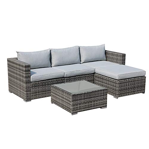 Patiorama 5 Piece Outdoor Patio Furniture Set, Sectional Conversation All-Weather Grey PE Wicker w/Light Cushions, Backyard Porch Garden Poolside Balcony Set - WoodArtSupply