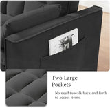 QKFF Convertible Sleeper Sofa Bed, 3 in 1 Modern Velvet Loveseat Futon Sofa Couch with Pullout Bed Reclining Backrest Toss Pillows Pockets for Living Room(Black) QKFF