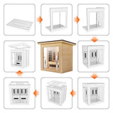 3-4 Person Hybrid Home Wood Sauna, Outdoor WiFi Control Traditional Hemlock Steam & Far Infrared Saunas Spa Room with Red Light Therapy, 11 Heaters& Electric Stove, Accessories Included, Leftdoor Smartmak