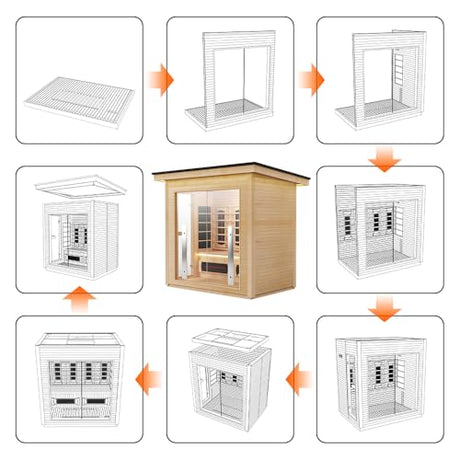 3-4 Person Hybrid Home Wood Sauna, Outdoor WiFi Control Traditional Hemlock Steam & Far Infrared Saunas Spa Room with Red Light Therapy, 11 Heaters& Electric Stove, Accessories Included, Leftdoor Smartmak