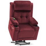 MCombo Triple Motor Power Lift Recliner with Massage and Heat, Electric Recliner Chair for Elderly People, Adjustable Headrest, Infinite Position, Cup Holders, USB Ports, Fabric 7661(Burgundy, Medium)