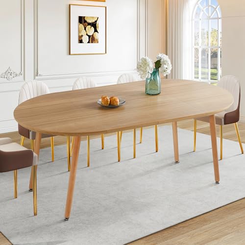 Oval Extendable Dining Room Table for 4-8 People, Modern Wooden Dining Table with MDF Tabletop and Metal Frame, Extendable from 43" to 59" to 74.8", Oval Kitchen Table for Home, Office,Oval Natural Lecut
