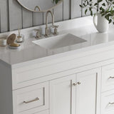 ARIEL Hamlet 55" White Bathroom Vanity with Sink, 1.5" Edge Pure White Quartz Countertop & Backsplash, Rectangular Sink, 2 Soft Closing Doors, 4 Full Extension Dovetail Drawers, Built in Toe Kick ARIEL