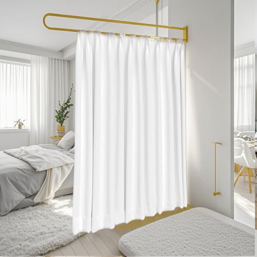 GSYUWIH U-Shaped Room Divider Curtains,Privacy Room Divider,Metal Support Wall Mounted Curtains,Blackout Ceiling Track Curtain with Hooks for Soundproofing for Beauty Salon Fitting Rooms Bedroom GSYUWIH