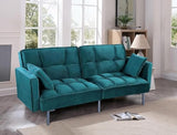 Container Furniture Direct Regal 75.6" Velvet Convertible Sofa Bed - Mid-Century Sleeper Couch w/Tufted Design & Metal Legs - Pull-Out Futon for Guests/Home (75.6" W x 34.6" D x 32" H), Blue Container Furniture Direct