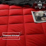 HIG 3pc Red Twin/Twin XL Comforter Set - All Season Reversible Down Alternative Comforter with Sham - Quilted Duvet Insert with Corner Tabs - Diamond Stitched Blanket - Breathable, Soft, Fluffy HIG
