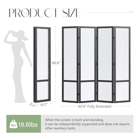 Acrylic Room Divider,4-Panel Freestanding Partition Screen, Frosted Translucent Privacy Panel - Lightweight Modern Divider for Home Office Studio (Black, 4 Panels) Svimi