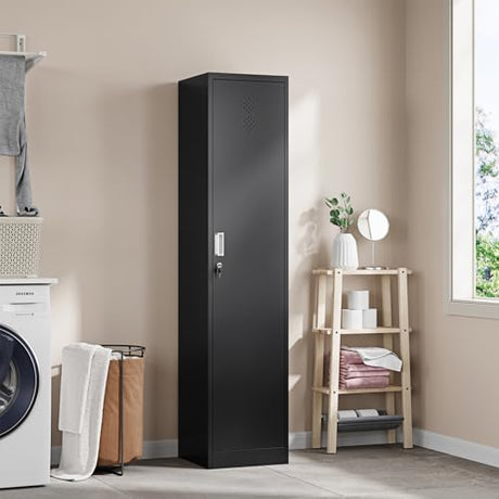 Letaya Broom Closet Storage Cabinet,Metal Cleaning Supply Tool Cabinet,Utility Cabinets for Brooms & Mops Black Garage Organization Cabinet for Laundry Room, Bathroom Letaya